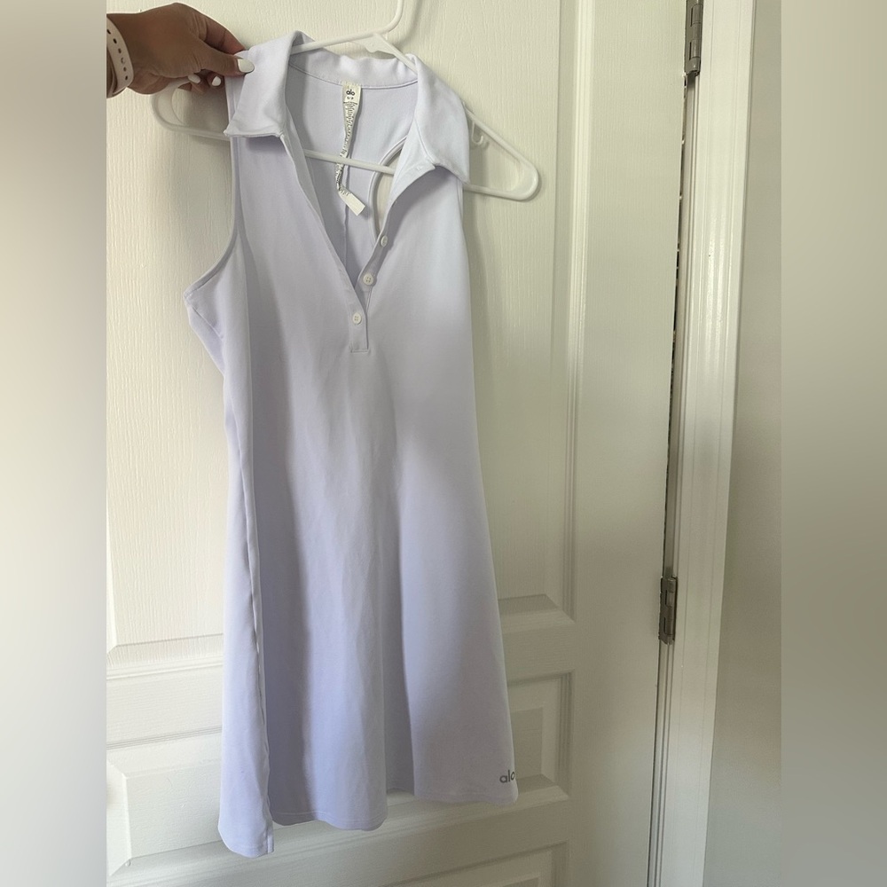 ALO Yoga White Sleeveless Polo Collared Tennis Dress